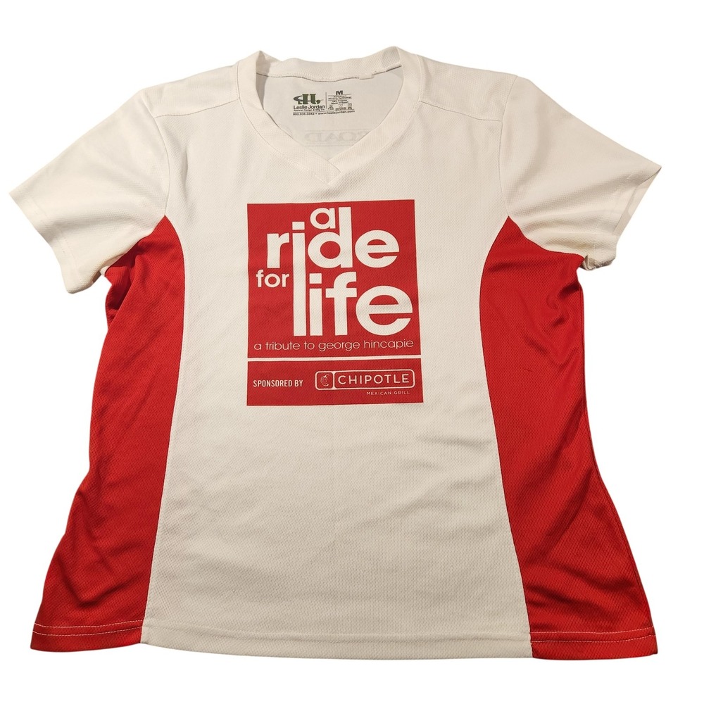 A Ride For Life‎ Shirt Mens Medium White Red Cycling Jersey George Hincapie